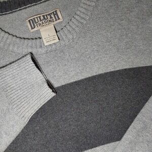 Duluth Trading Co Men's NWOT Large Gray Striped Long Sleeve Cotton Blend Sweater